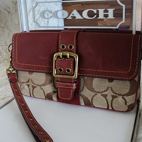 Coach Handbags - Coach Maroon Suade Wristlet